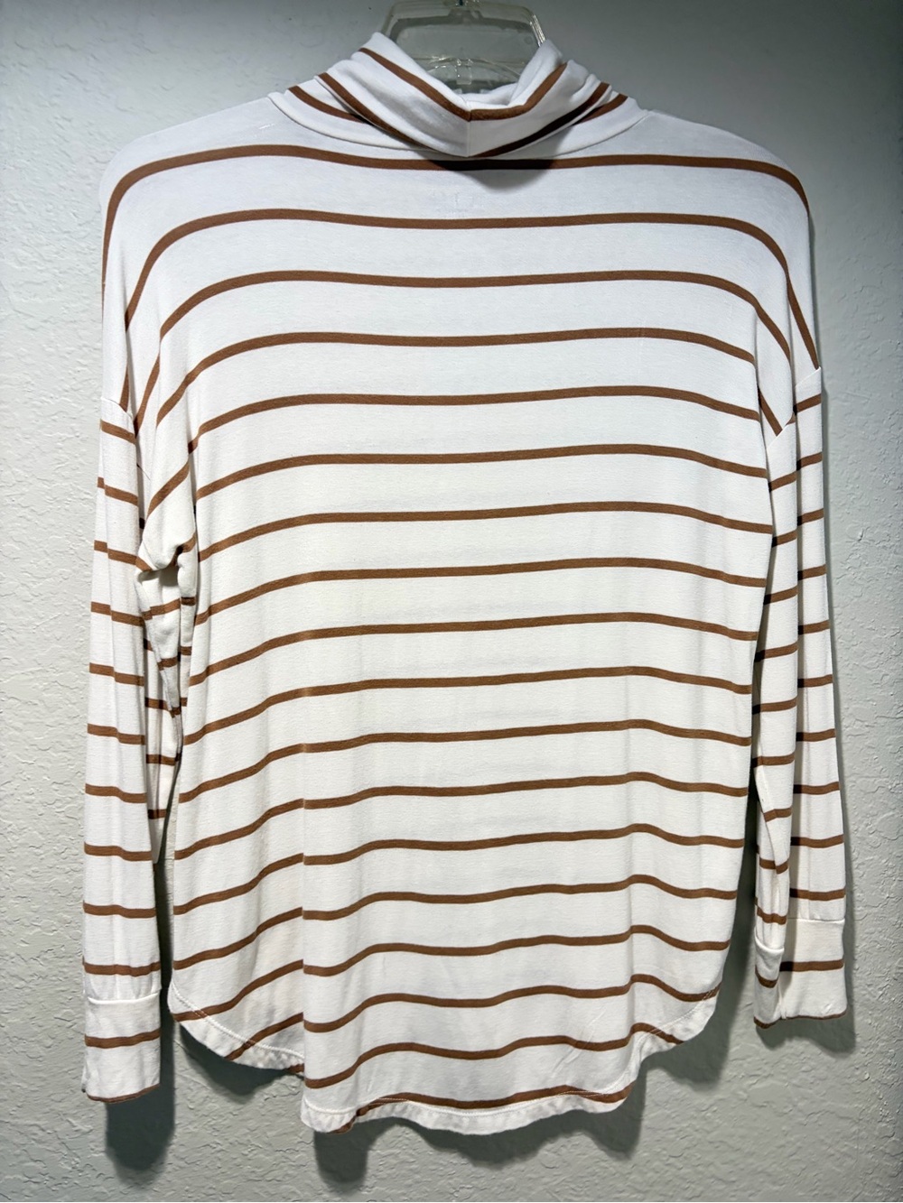 LOFT Cream Long Sleeve Striped Turtleneck Tee
